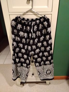 Black Elephant Print Wide Leg Lounge Pants